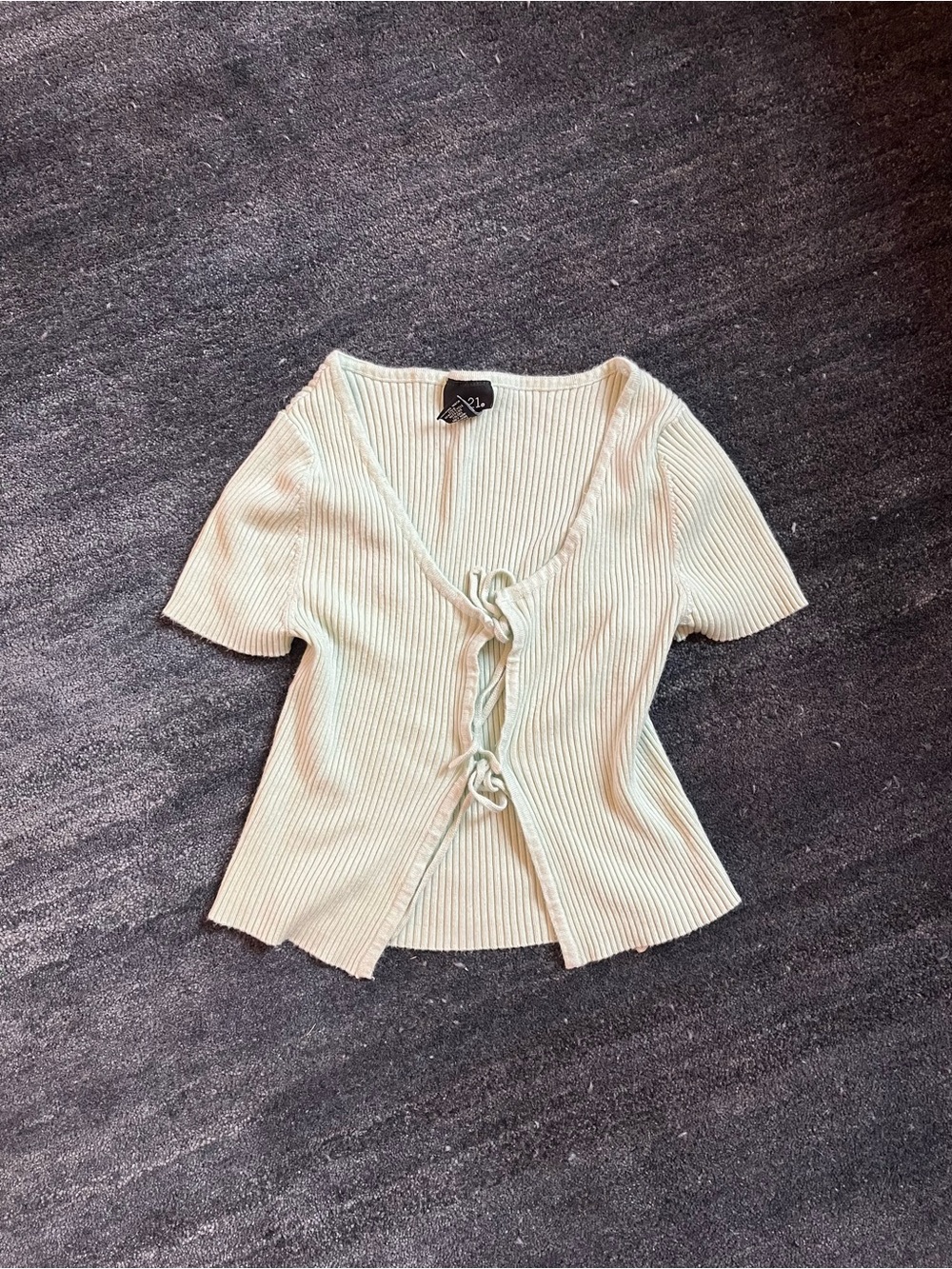 Light Green Ribbed Tie-Front Top